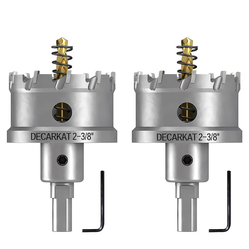 DECKRKAT 2-Pack 2-3/8" TCT Hole Saws for Hard Metal, Heavy Duty 60mm Tungsten Carbide Tipped Hole Cutters Set with Spring-Loaded Pilot Drill Bits for Stainless Steel, Metal, Iron, and Plastic. - Image 1